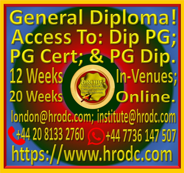 Graphics introducing HRODC Postgraduate Training Institutes General Diploma, as Access t0 our Postgraduate Programmes Courses.