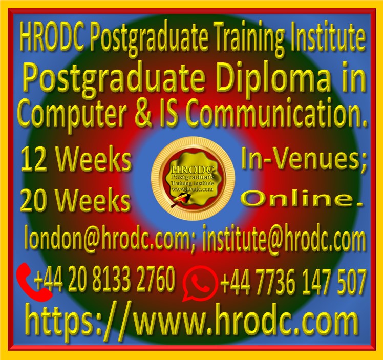 Graphics introducing “Postgraduate Diploma in Computer & IS Communication”, from HRODC Postgraduate Training Institute. It is hyperlinked to the respective brochure for viewing and, or download.