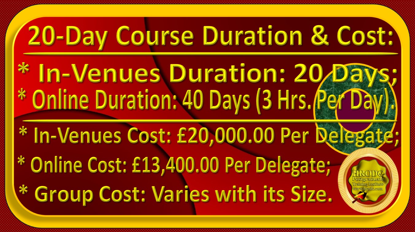 Graphics for Course Duration and Cost, For 20 Days, offered by HRODC Postgraduate Training Institute (https://www.hrodc.com/).